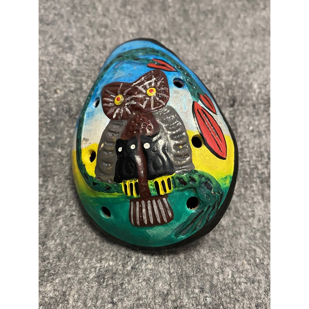 VTG Clay Flute Owl Handmade Ocarina Folk Wind‎ Instrument Peru Inca Mayan Aztec